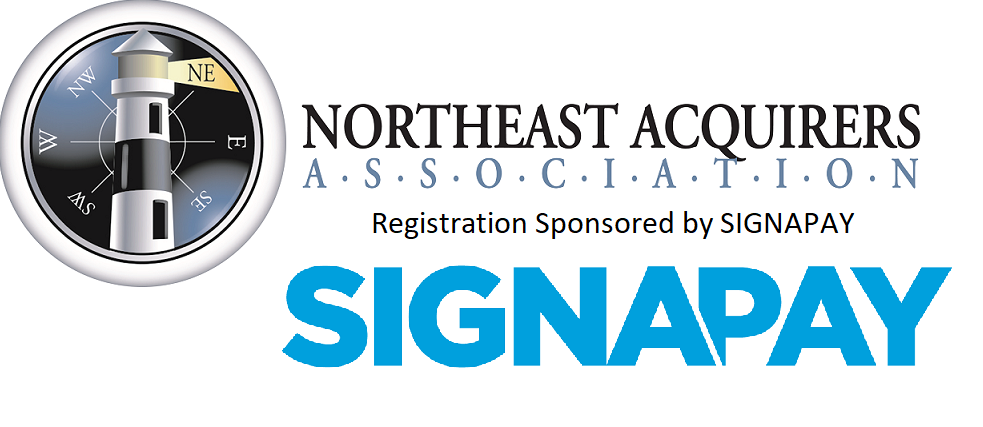 Northeast Acquirers Association logo with a lighthouse and compass, with registration sponsored by SignaPay.